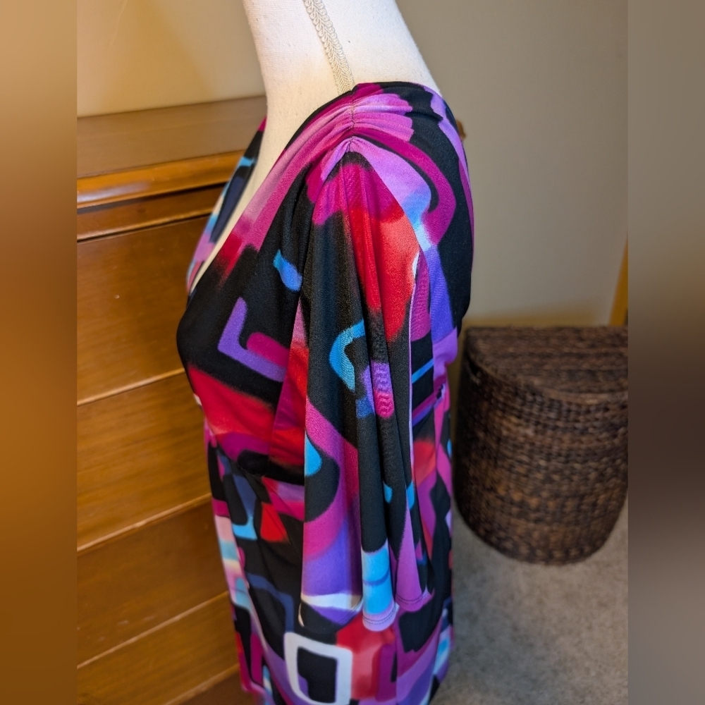 Studio Y Multicolor Block V-neck V-back Mini Dress SZ M - Picture 5 of 11